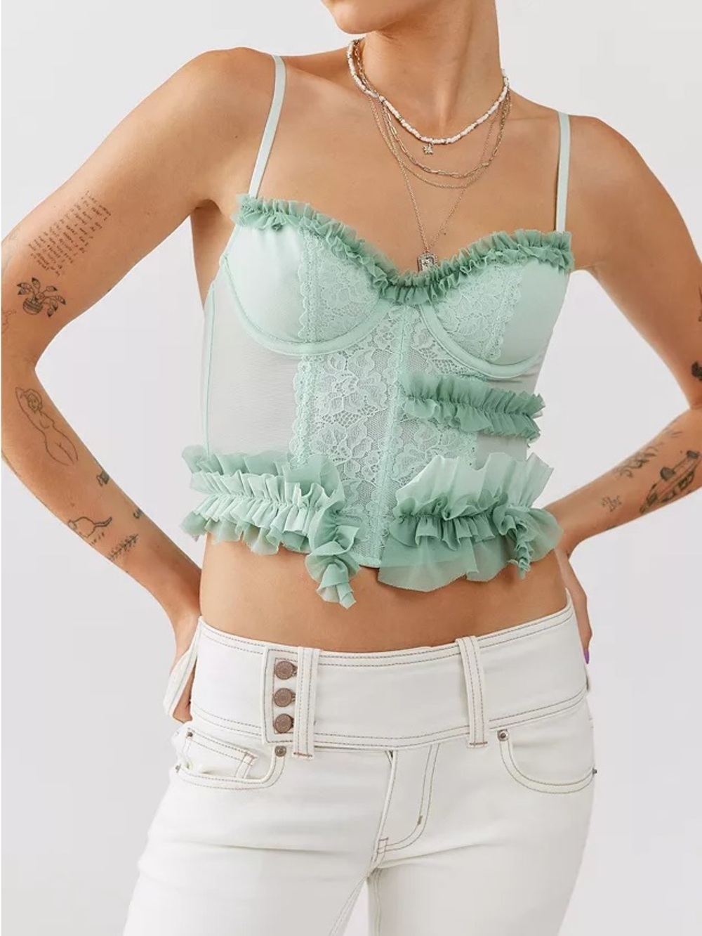 Urban Outfitters Out From UnderWonderland Ruffle Corset in Light Green (Mint)